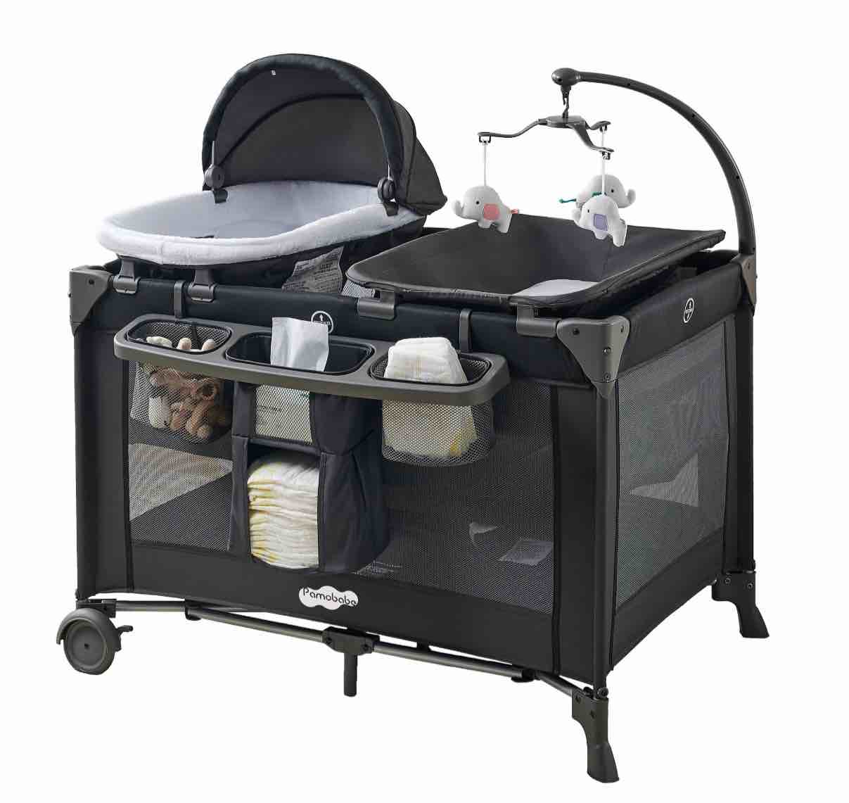 pamo babe 4-in-1 baby playard with bassinet & changing table for newborn