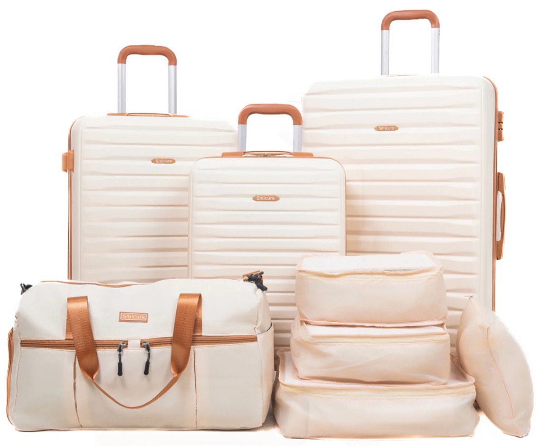 hardside luggage sets 3 piece, hardshell suitcase tsa lock spinner wheel . 4 packing cube.beige