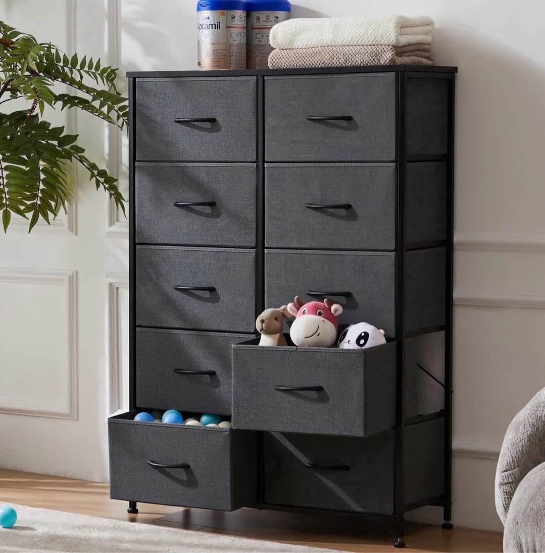 edx 10 drawer fabric dresser for bedroom, chest of drawer organizer storage cabinet for closet, entryway, grey