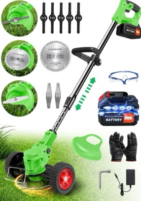 tntants weed wacker cordless, 3-in-1 lightweight electric string trimmer with 3 types of blades, wheels, 24v battery, weed eater grass trimmer/edger/brush cutter for lawn yard garden (green