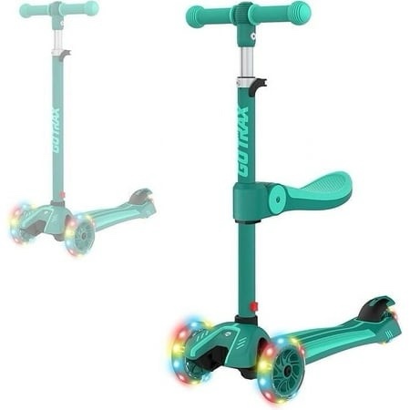 gotrax ks3 3 wheel kids scooter with folding seat light-up scooter suitable for boys&girls ages 2~8 green