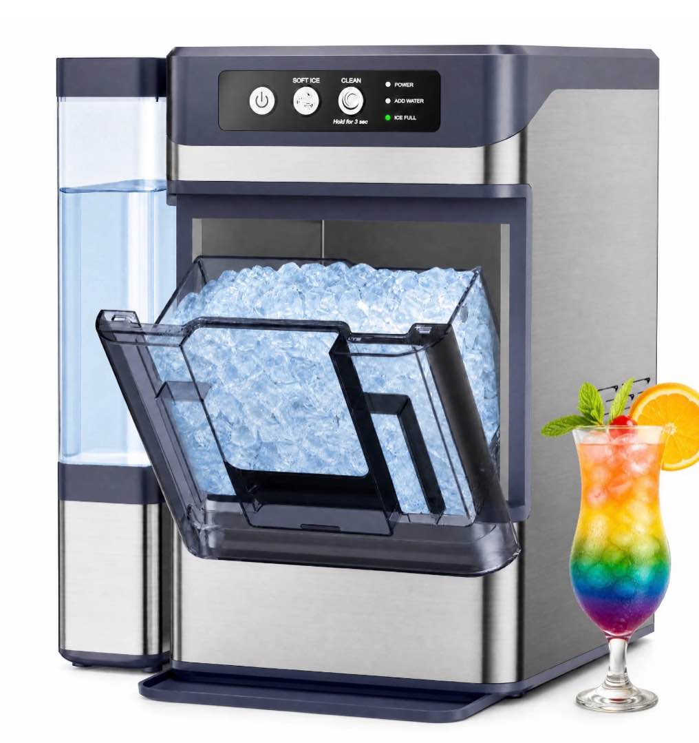 snowyermine nugget ice maker countertop with 4.1l water tank, 44lbs/24h, one-touch fast ice in 6 mins, self-cleaning & ultra quiet for home/office/party