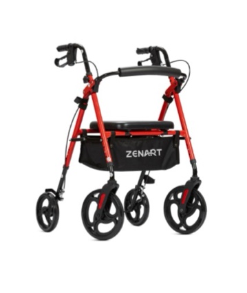 zenart mobility rollator walker for seniors adult with adjustable seat and 10" wheels, red