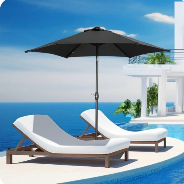 ainfox 9ft patio umbrella outdoor portable table market umbrella with push button tilt/crank waterproof uv-proof, black