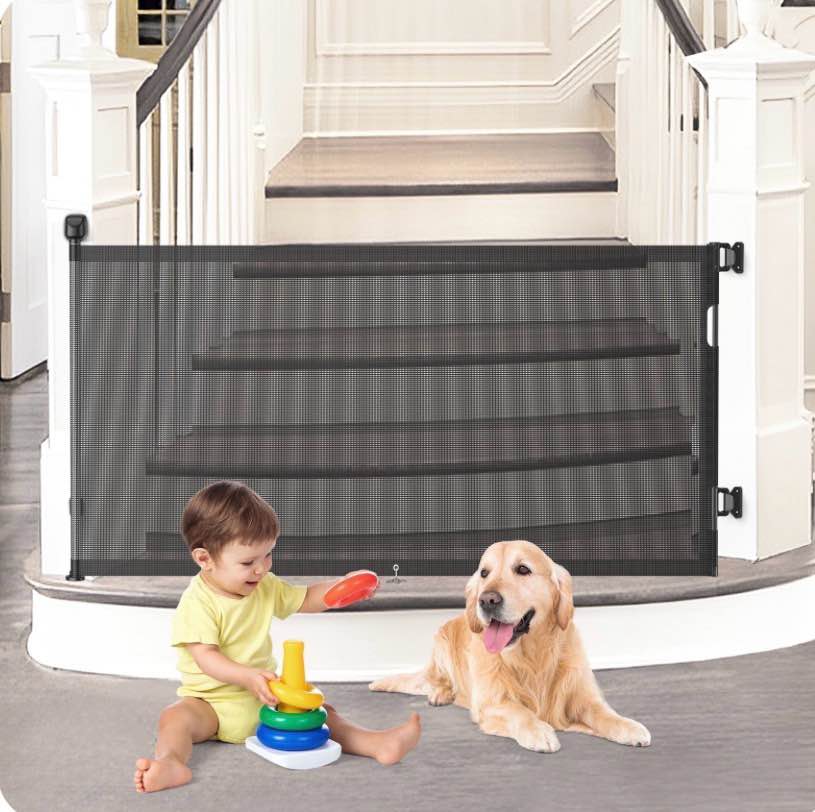bebang retractable baby gate 71" extra wide, 2 installation modes, retractable dog gate for doorways stairs hallways indoor and outdoor, black