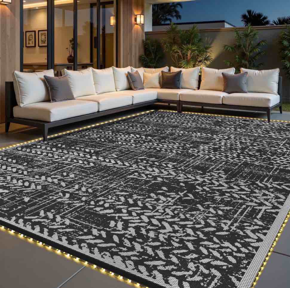 vunate outdoor rug 10 x14 , waterproof carpet patio rug plastic indoor outdoor rug portable modern large straw mat for picnic rv campin