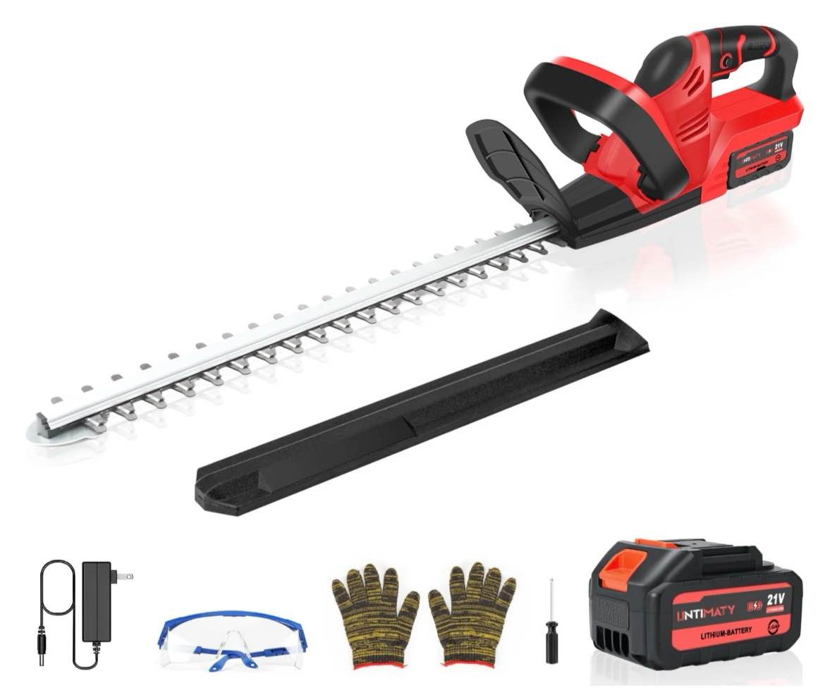 cordless hedge trimmer untimaty 21v rechargeable hedge trimmer with 22 double action blade double safety handle 3.0ah battery & charger for shrub cutting trimming