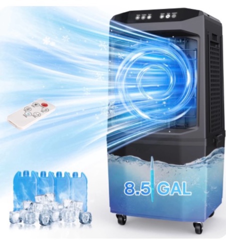 cooler fan 90° auto swing air cooling fan 7 gal water tank for 30h cooling 3 modes & 3 speeds 12h timer