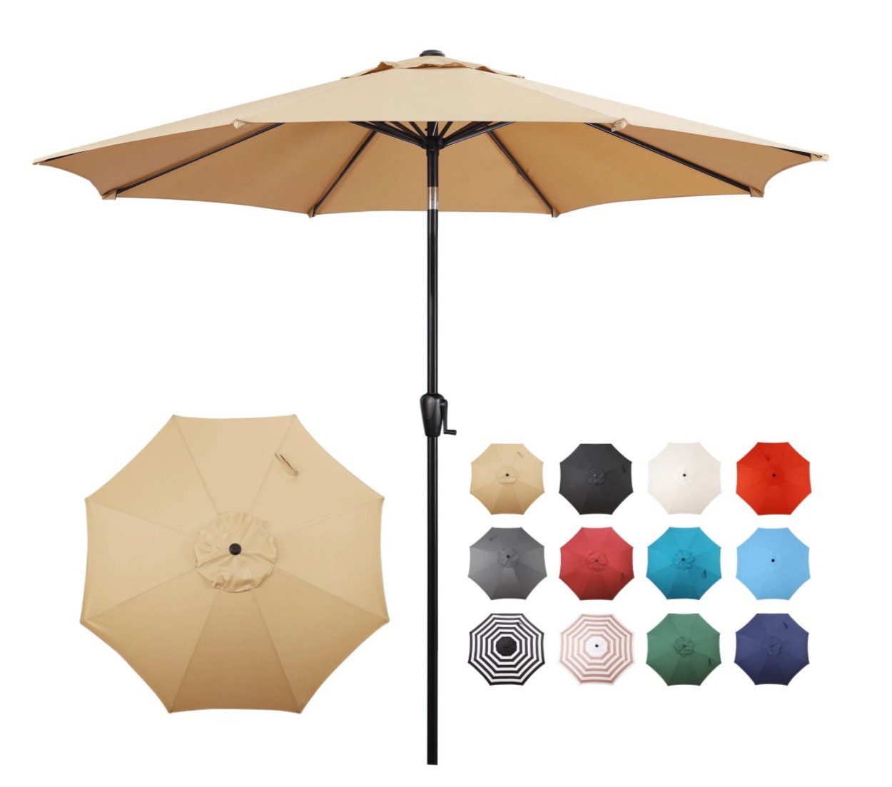 havenside home sun-ray 9 round 8rib aluminum market umbrella base not included taupe
