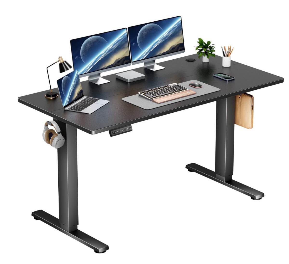 edx electric standing desk, height adjustable desk, 55 x 24 inches ergonomic stand up desk with memory preset and t-shaped metal bracket for home office