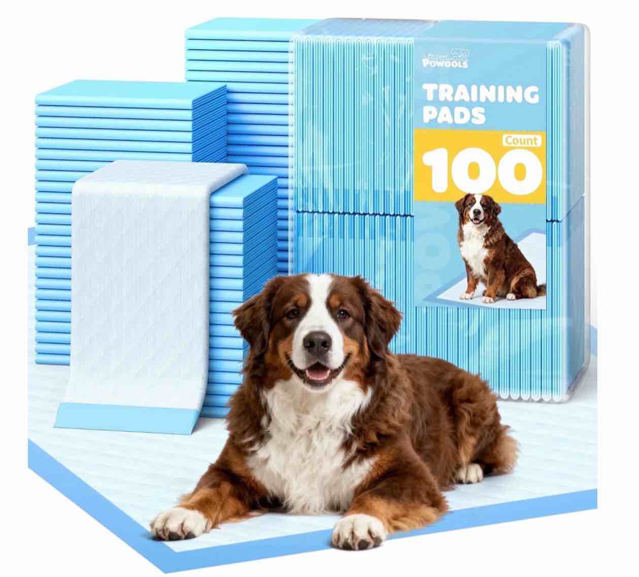 powools puppy pads, 33.5" x 27.5" x-large 6-layer, 100 count dog wee wee pads with powerful absorbency