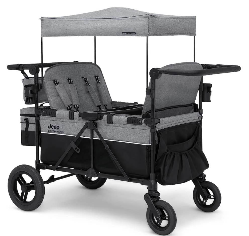 jeep wrangler deluxe 4 seater stroller wagon by delta children - gray