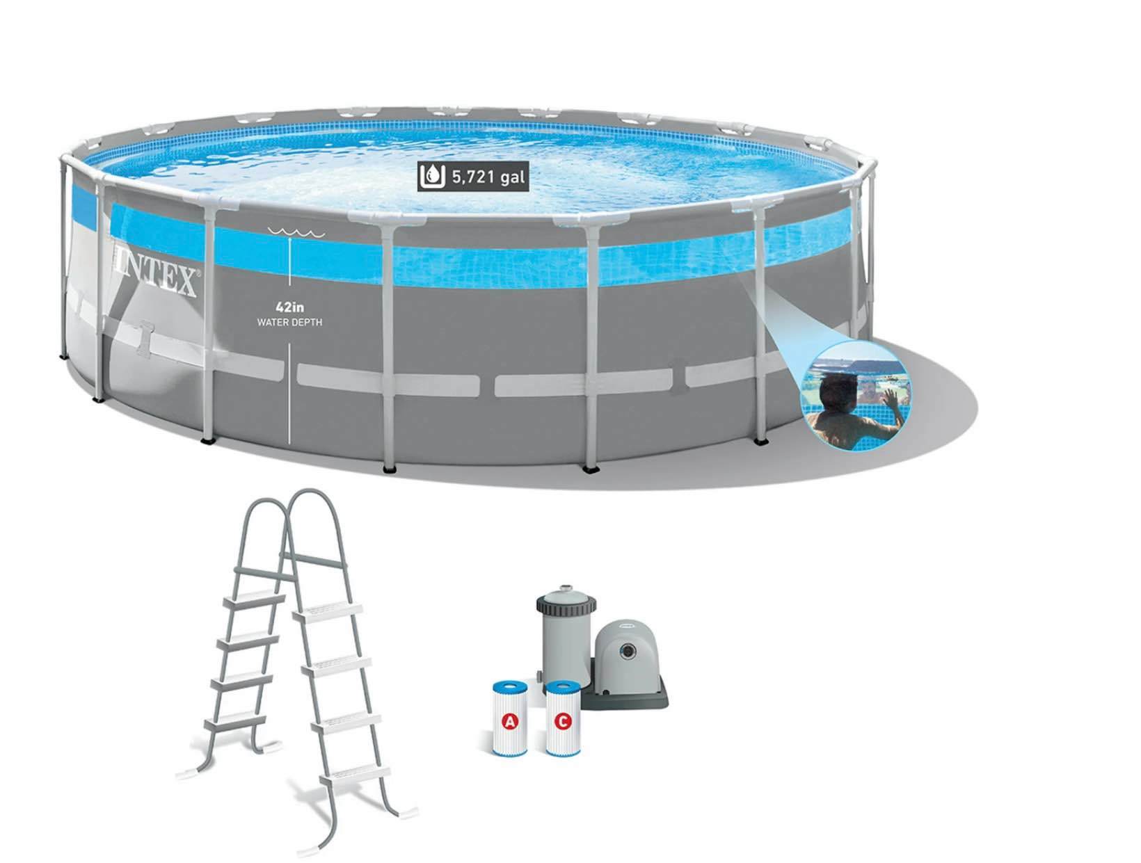 intex 17 x 48 clearview prism frame above ground swimming pool set with pump