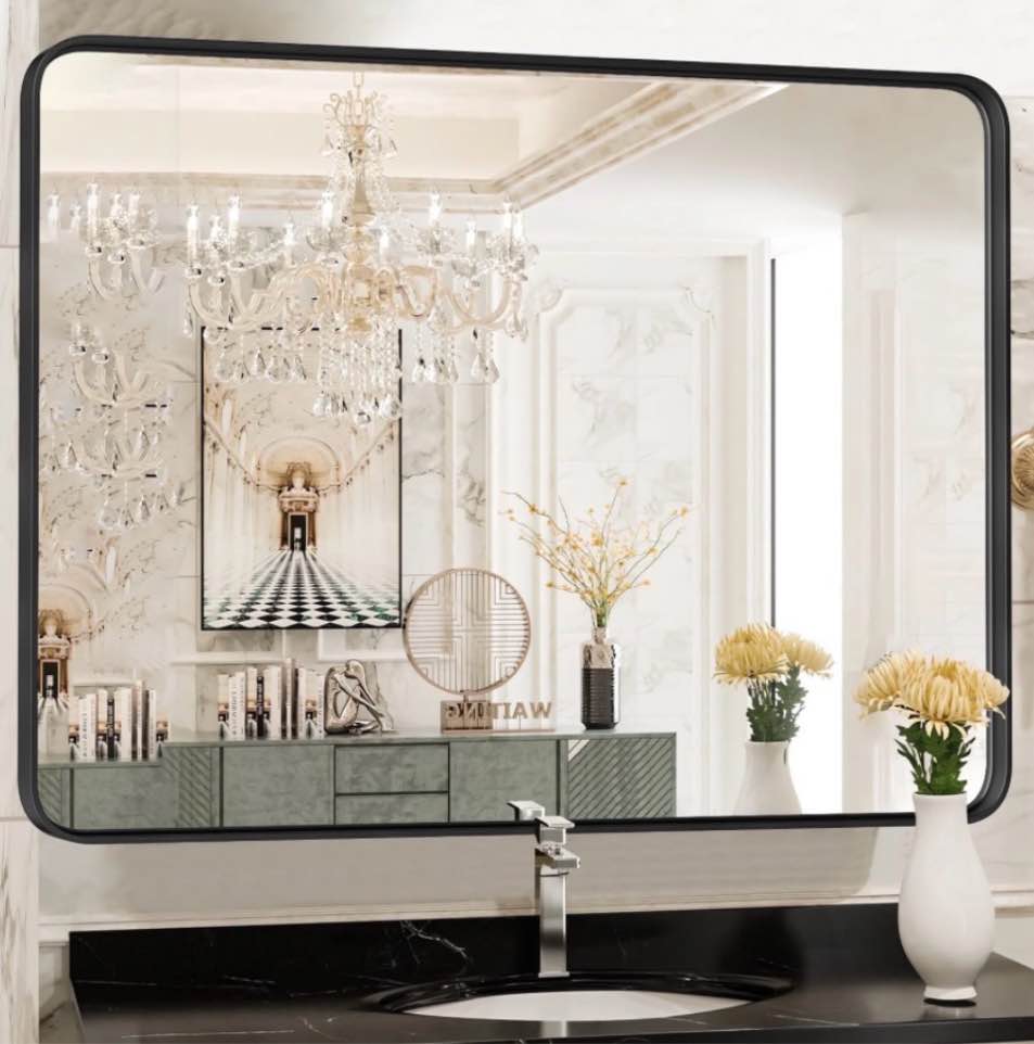 edx bathroom mirror 40 x 30  wall mirror with rectangular metal frame  black