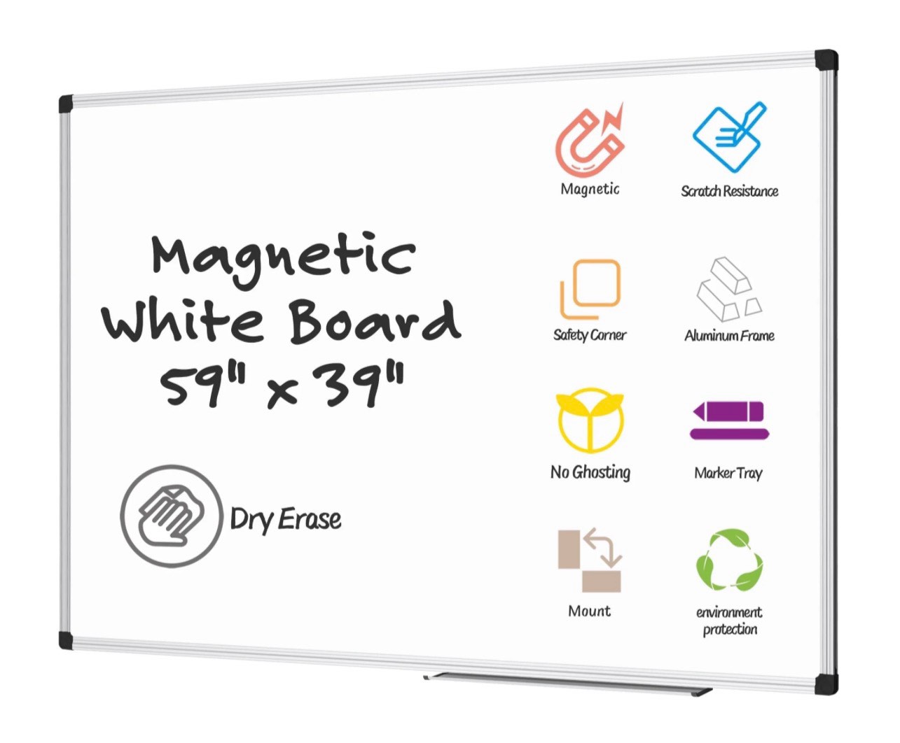 agcan white board 59" x 39" magnetic dry erase board 5'x3' extra large marker whiteboard for wall