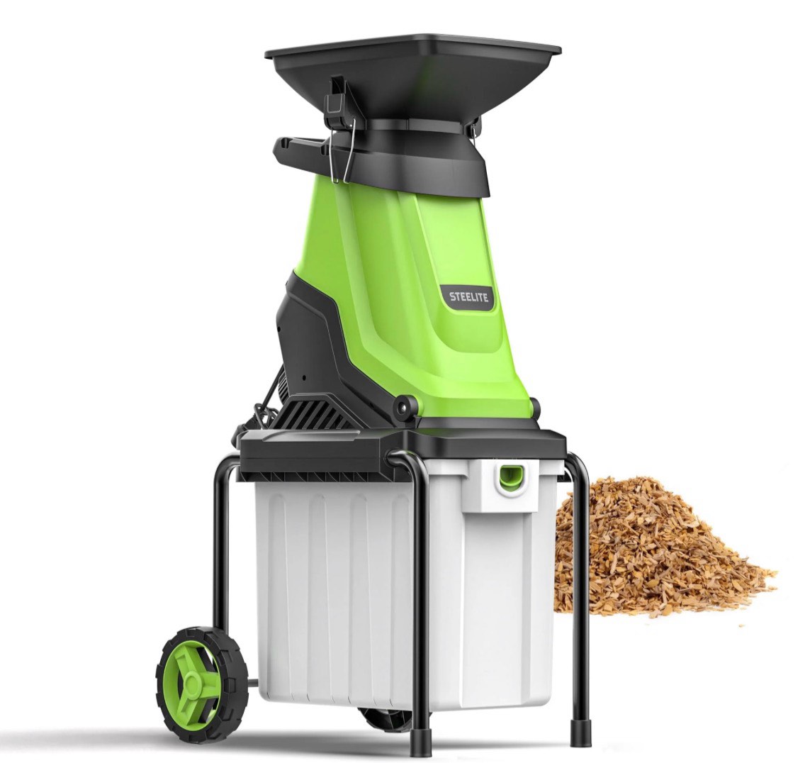steelite heavy-duty electric wood chipper shredder,120v 15-amp corded leaf mulcher with 50l collection bin, 1.75 inch cutting diameter,wood chippers, shredders, & mulchers