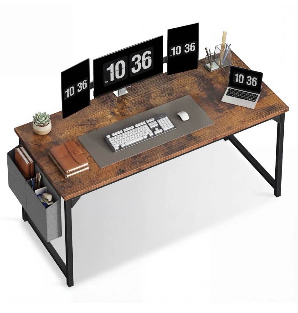 EDX 63" Computer Desk with Metal Frame, Waterproof Surface & Storage Bag – Ideal for Office Use, Rustic Brown