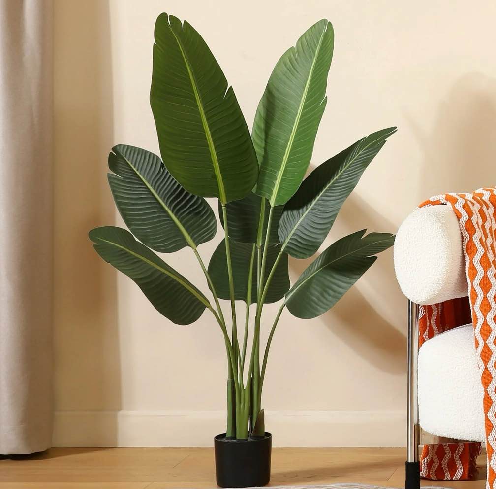 4 feet artificial bird of paradise plant fake tropical palm tree for indoor outdoor, perfect faux plants for home garden office store decoration