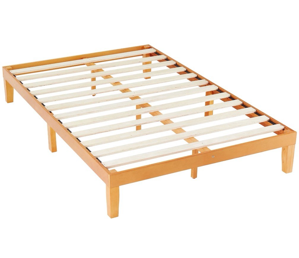 concetta 12 inch full natural pine platform bed frame, wood slat support, no box spring required