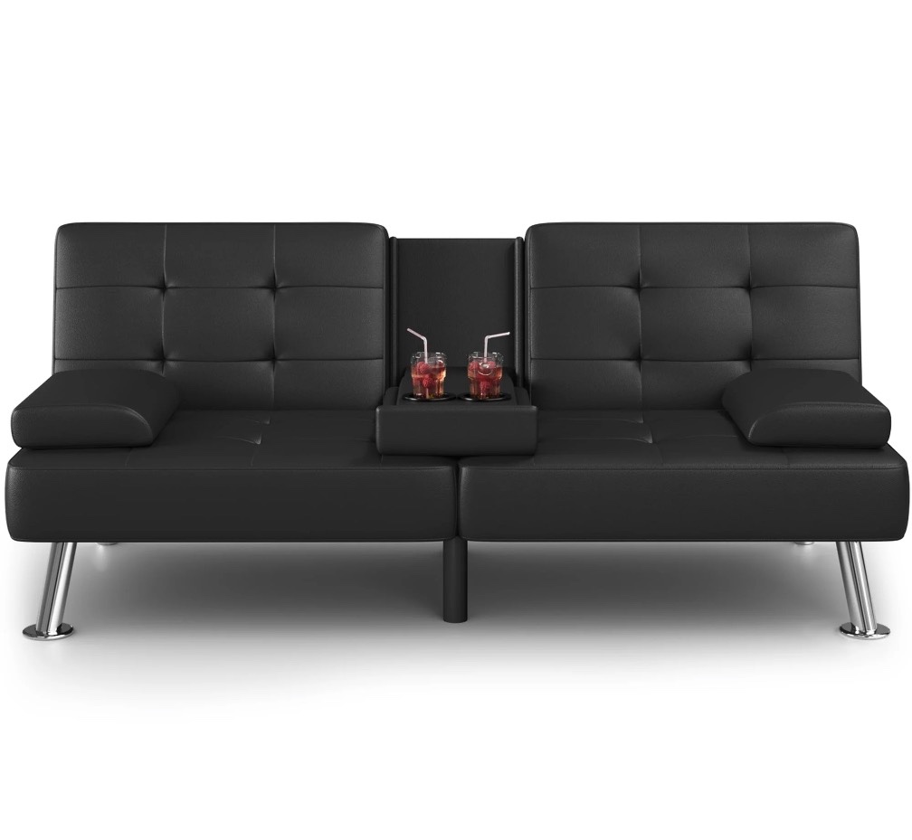 homall futon sofa bed faux leather couch modern convertible folding recliner with 2 cup holders
