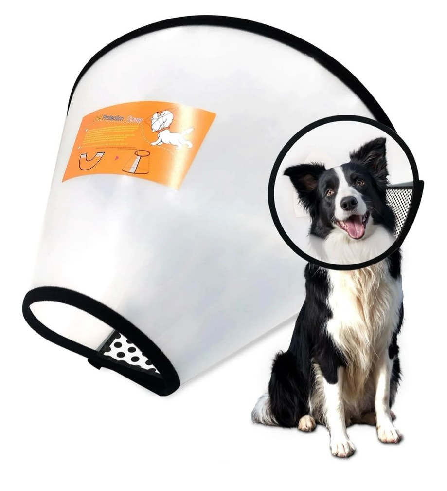 dog cone collar adjustable after surgery, comfortable pet recovery collar & cone for large medium small dogs, elizabethan dog neck collar plastic practical