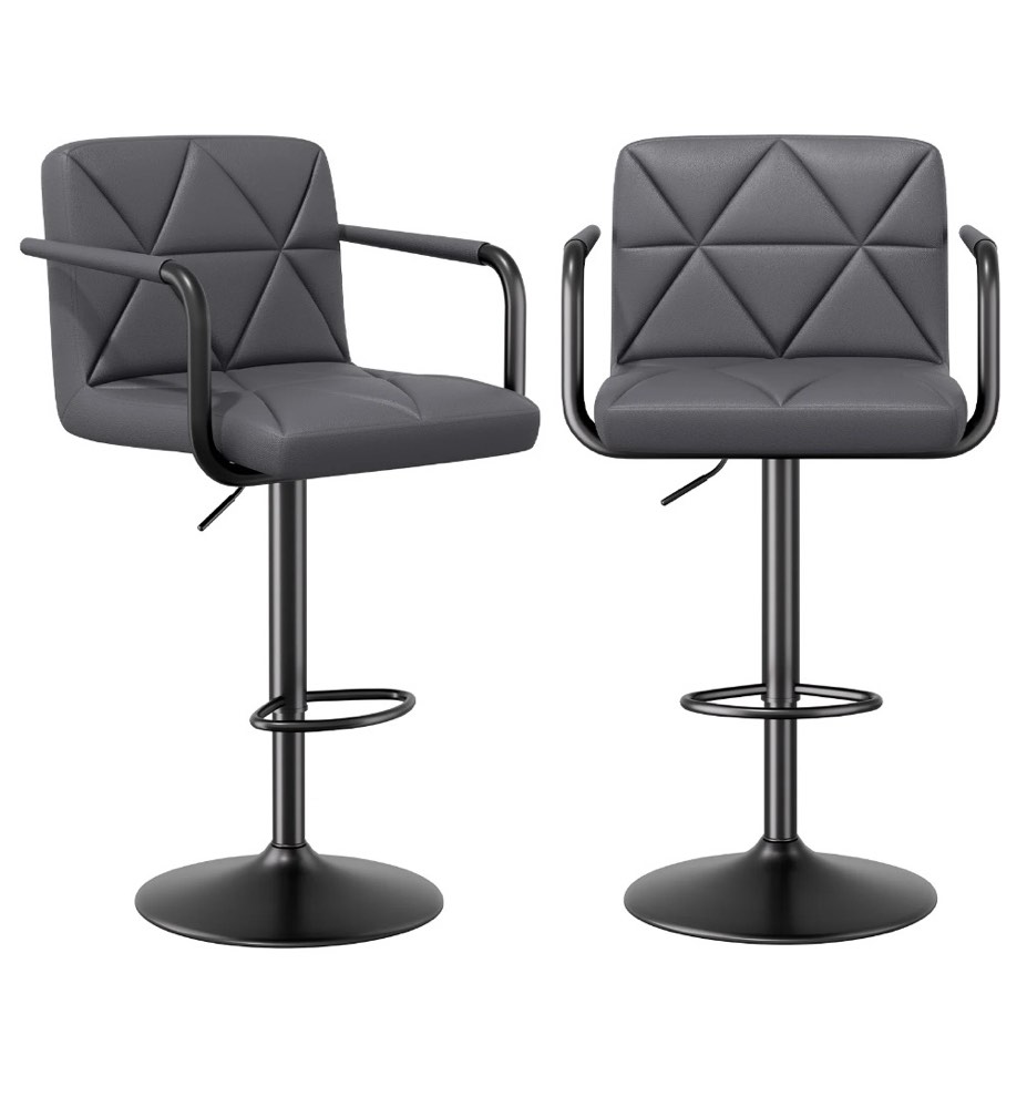 daluvenix bar stools set of 2 dark gray pu leather adjustable swivel barstools hydraulic kitchen counter height bar chairs with armrest and back
