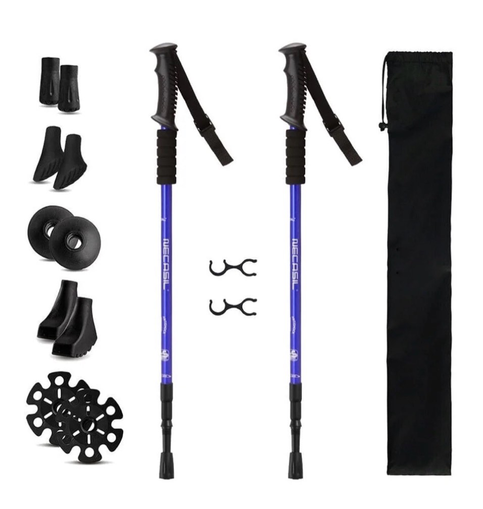 ic iclover pair 2 trekking walking hiking sticks poles quick lock adjustable alpenstock 25.5  to 64.9  for all heights  durable & lightweight aluminum  blue