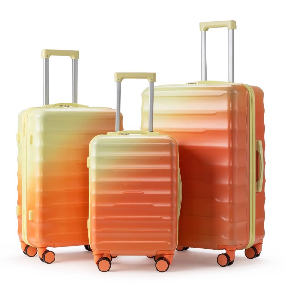 zimtown luggage sets 3 piece hardshell gradient color suitcase with spinner wheels and tsa lock yellow orange