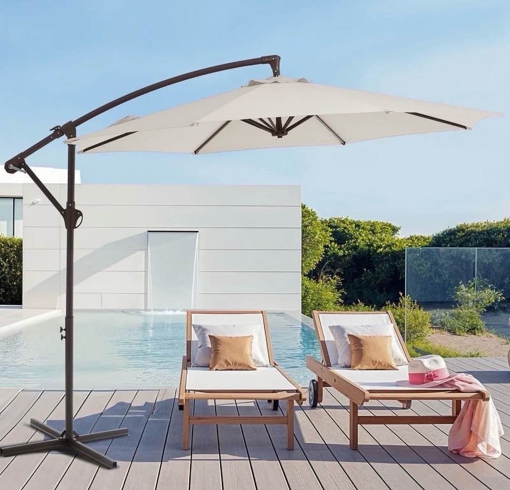 justlet 10' outdoor hanging offset cantilever umbrella for patio cream white