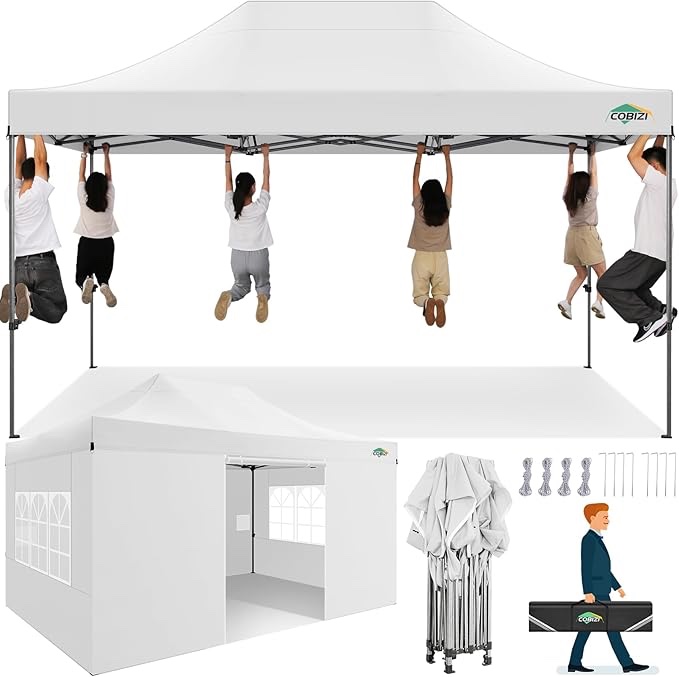 cobizi 10x15 pop up canopy heavy duty party tent with 4 sidewalls outdoor waterproof pop up canopy tent event shelter for parties commercial-series ca