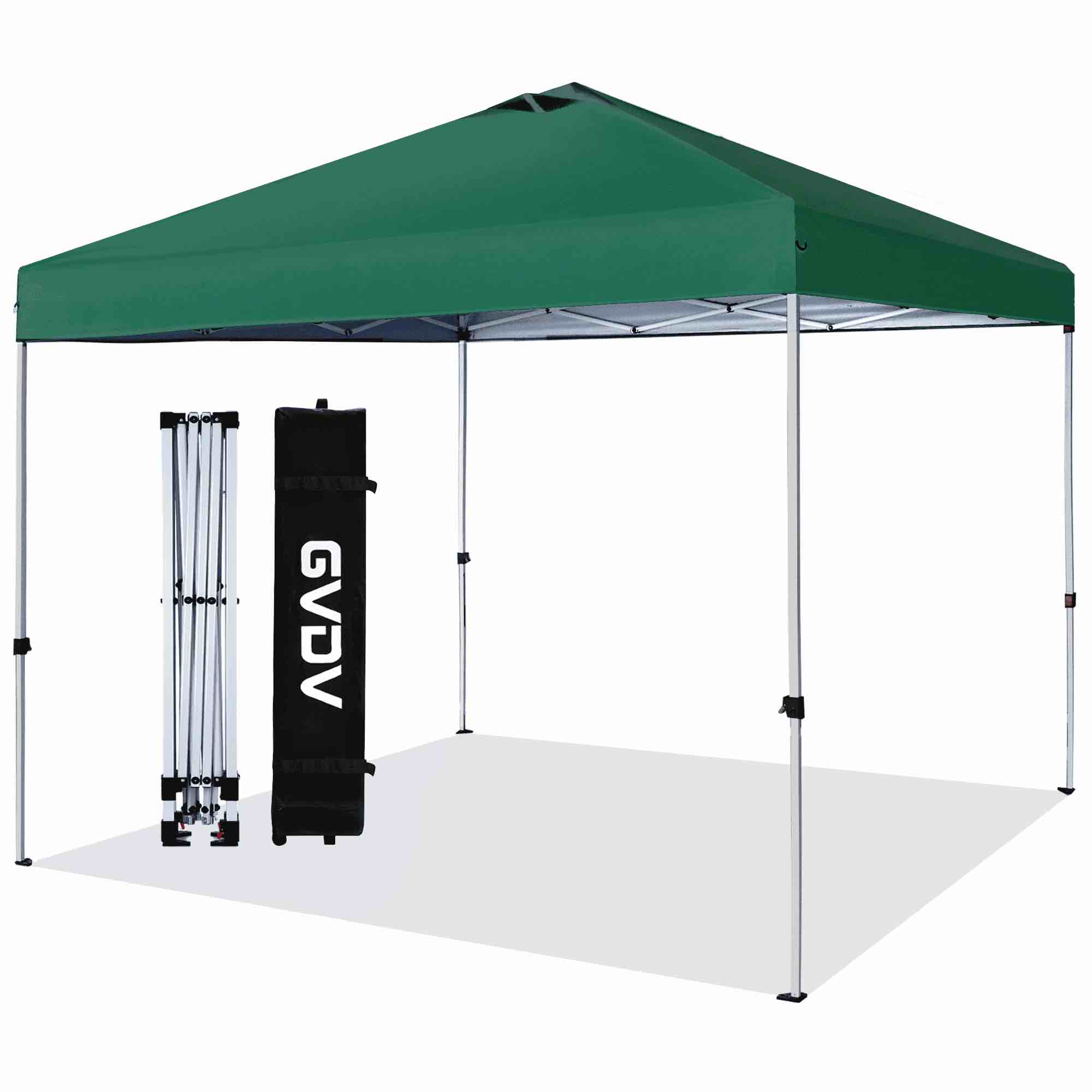 gvdv 10x10 pop up canopy tent with wheeled bag 4 stakes 4 ropes 100sqft of shade forest green