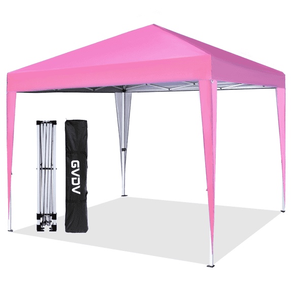 gvdv 10x10 pop up canopy tent, outdoor ez up gazebo one person set up,shade for commercial event camping beach, pink