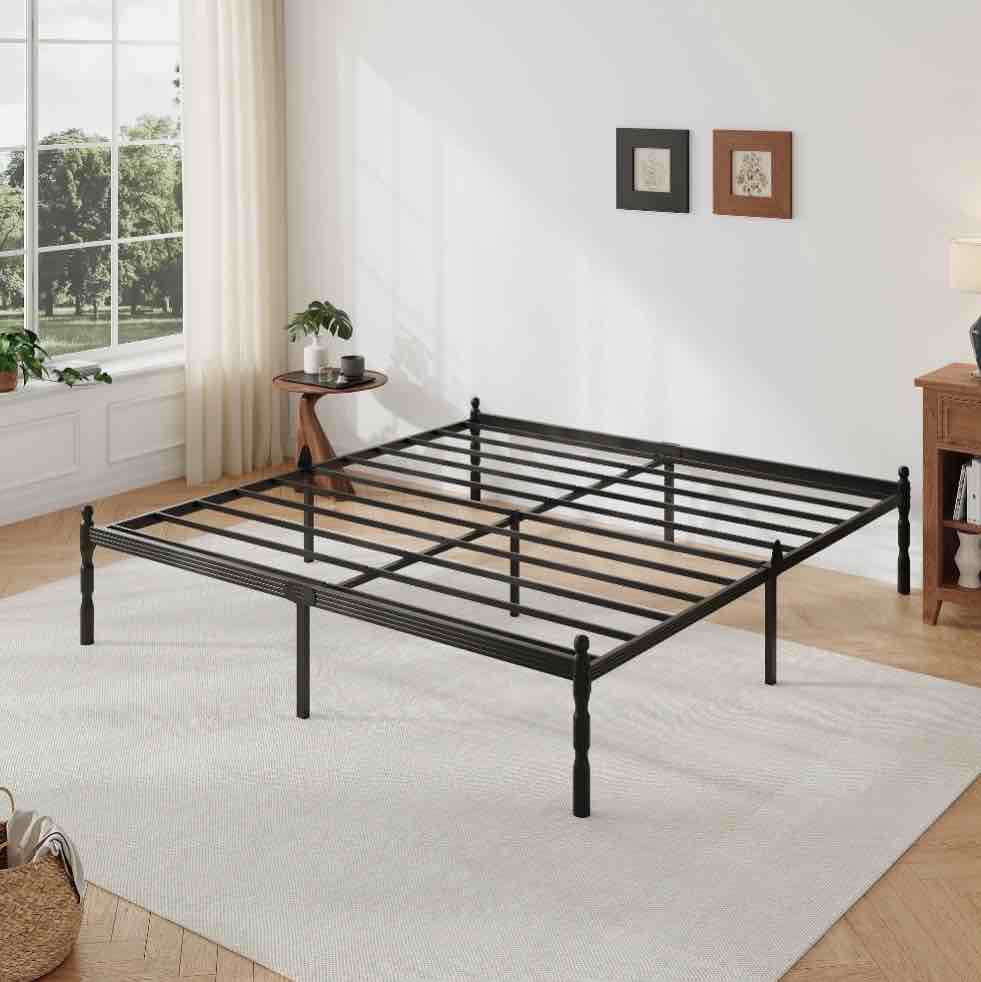 qftime 14" king metal bed frame with mattress non-slip stoppers, no box spring needed