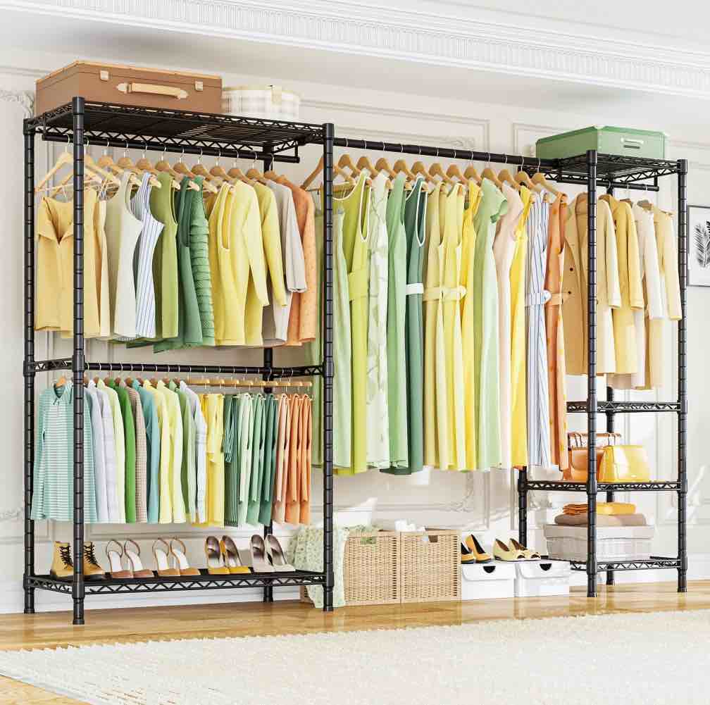 ulif e10 heavy duty closet organizer for bedroom & laundry room - adjustable clothes rack with 800lbs capacity  freestanding garment rack (73-97 w  black)