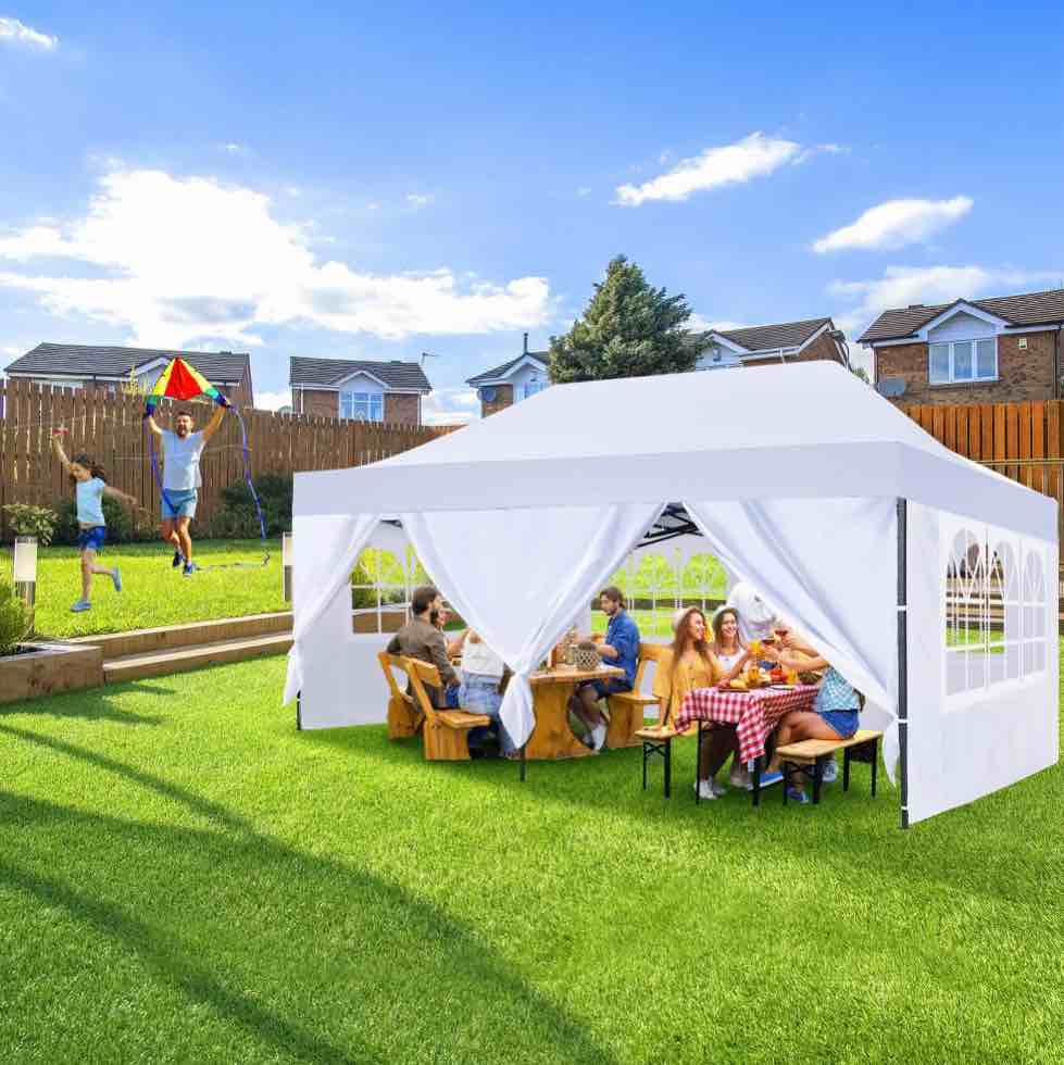 gvdv 10' x 20' pop up canopy tent party tent outdoor event instant tent gazebo with removable sidewalls and carry bag, white