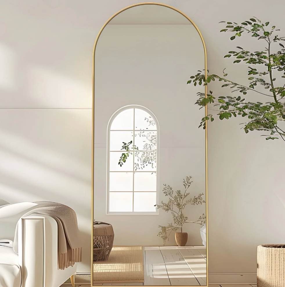 antok arched full length floor mirror 58.1 x18  full body mirror with stand  for bedroom  living room  cloakroom  gold