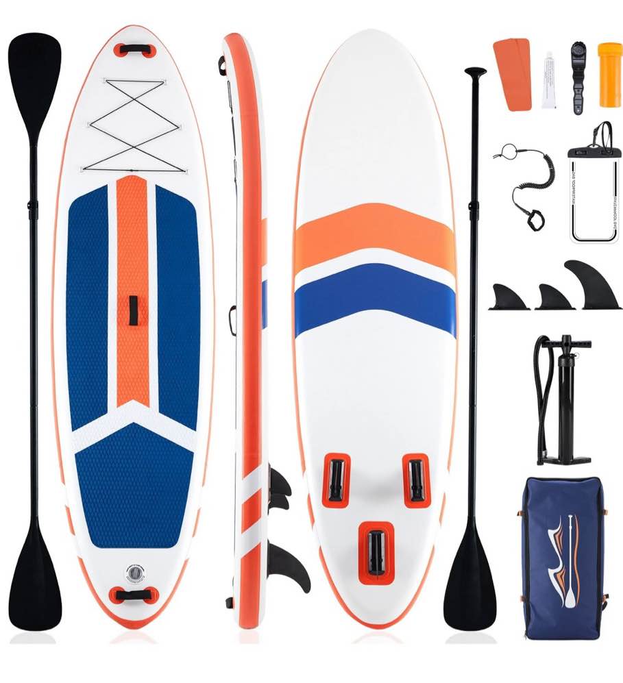 edx inflatable stand up paddle boards 10 ft 5 in with premium sup paddle board accessories, wide stable design, non-slip comfort deck for youth & adults?blue orange