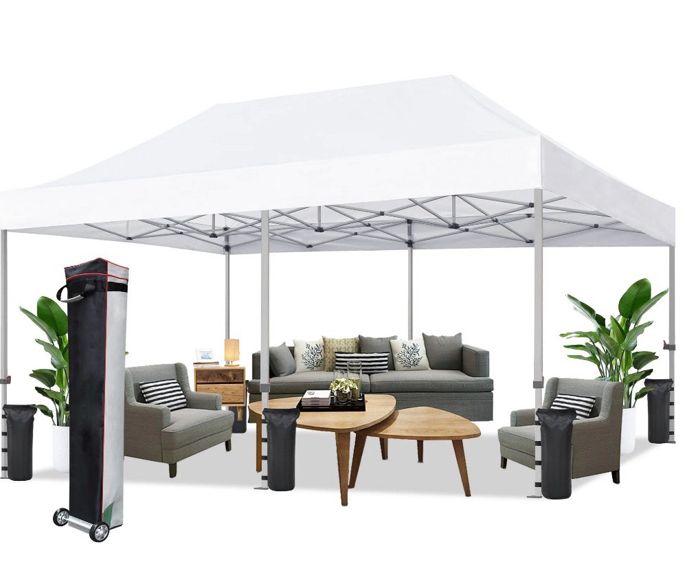 eurmax usa 10'x20' ez pop up canopy tent with heavy duty roller bag,bonus 6 sand weights bags (white)