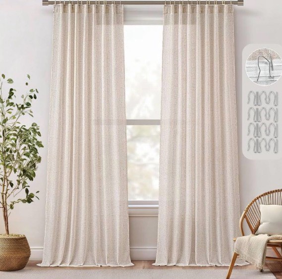 miulee natural beige linen curtains 108 inches long 2 panels for bedroom living room, soft linen tex