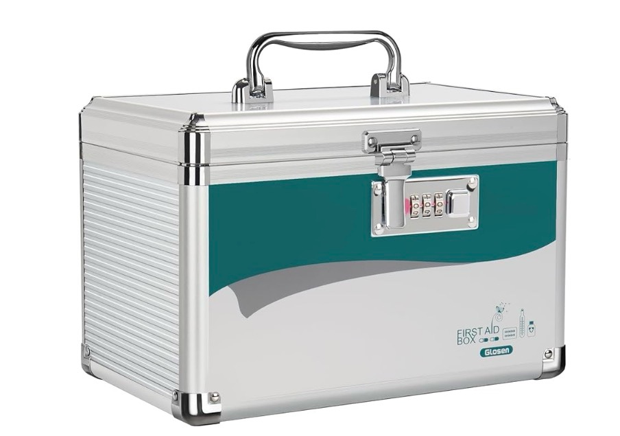 medicine lock box with code, locking medicine box with removable tray, portable first aid box for home, 10 * 6.9 * 6.9 inch (black) black small-10inch