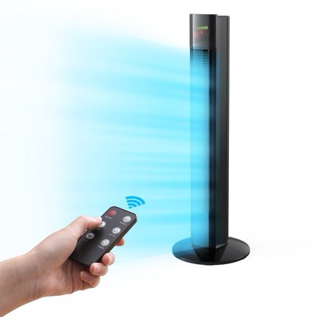 taotronics tower fan  36  cooling fan with remote  65° floor fan oscillating  powerful fan with 9 modes  large led display  12-hour timer  quiet portable bladeless fan for bedroom living rooms office