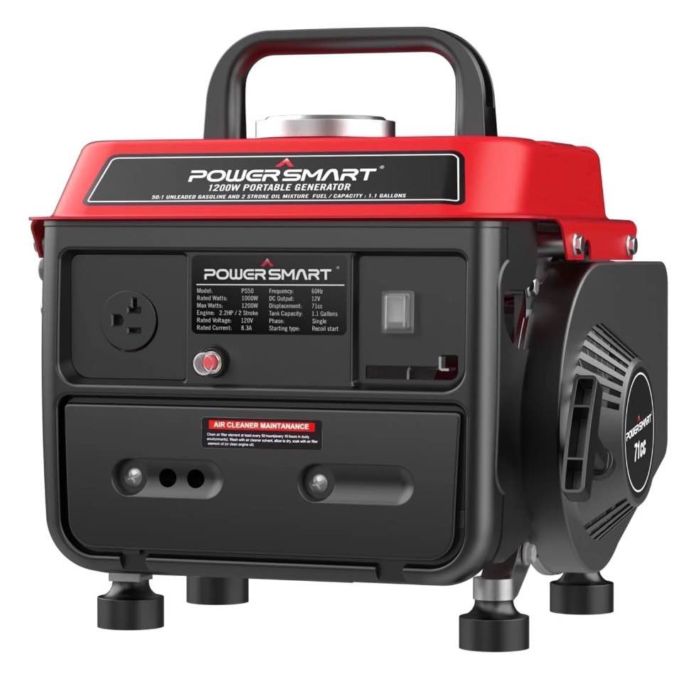 PowerSmart 1200W Gas Fuel Generator Portable for Camping Outdoor  Low Noise with AC Outlet