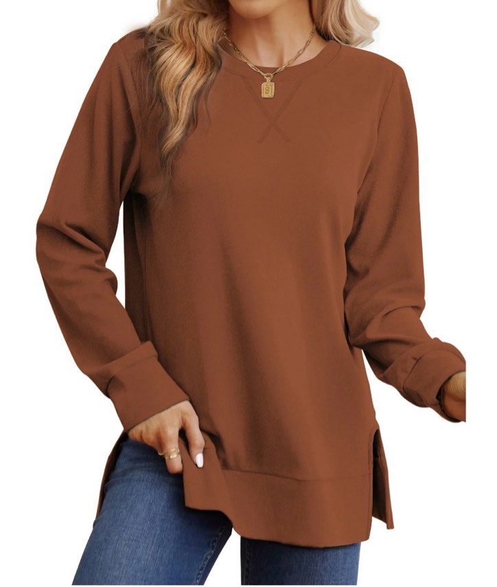 moshu crewneck sweatshirts for women side split long sleeve shirts fashion fall womens tops size l