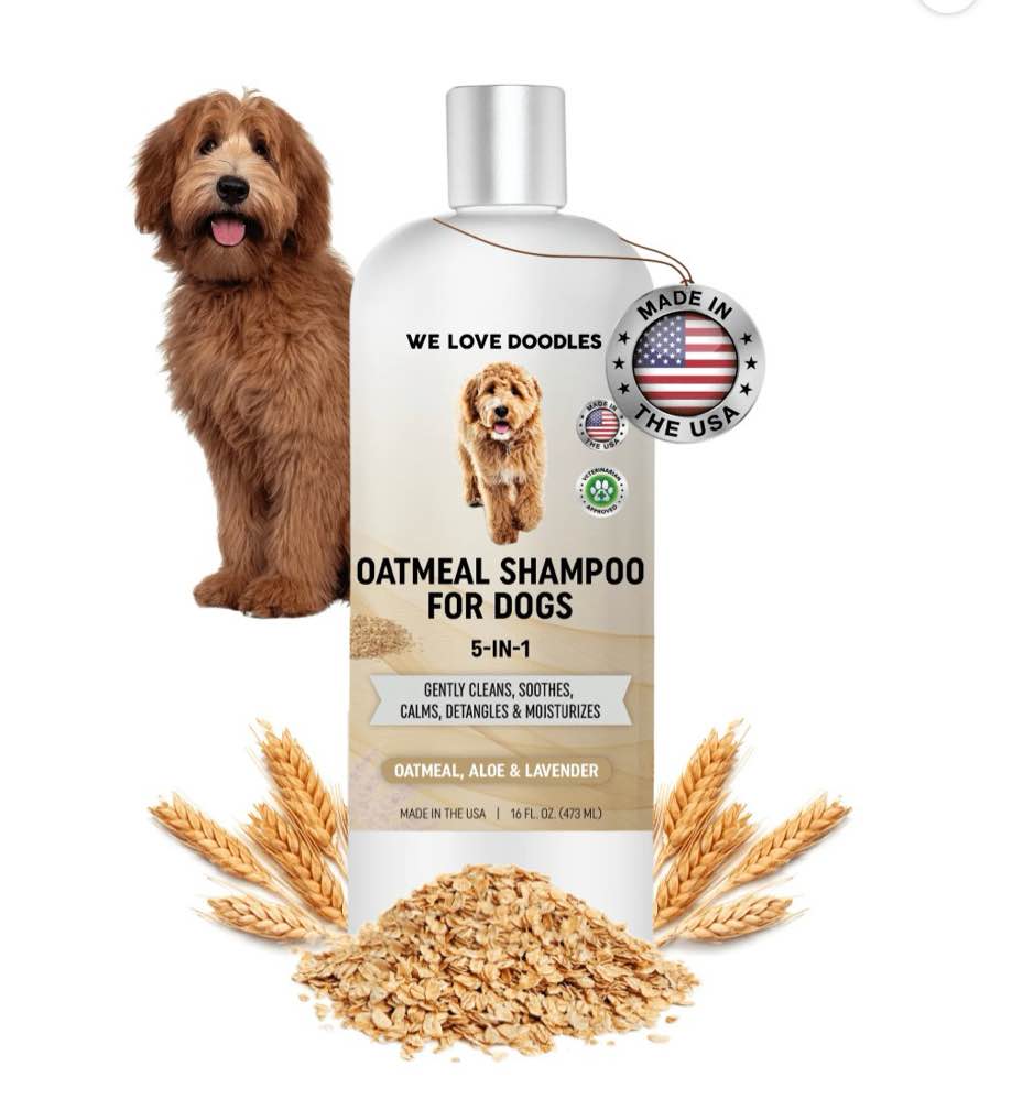 5-in-1 premium oatmeal shampoo for dogs, gentle for itchy & sensitive skin, provides itch relief, hypoallergenic & soothing for dry skin, moisturizing anti-itch, made in usa, 16 oz [we love doodles]
