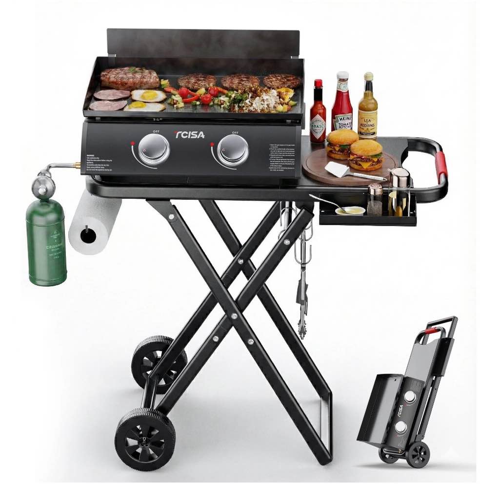 2-Burner Portable Propane Gas Griddle – 20,000 BTU Flat Top Grill for Outdoor Cooking, Camping, Tailgating, and Backyard BBQs