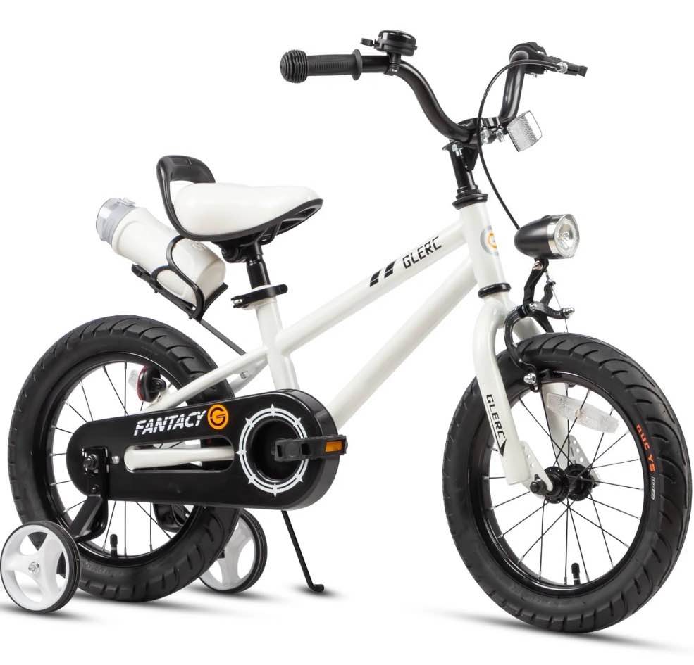 Glerc 16 inch Kids Bike for Child 4-7 Years old Boys Girls with Water Bottle Holder & Headlight & Training Wheels  White