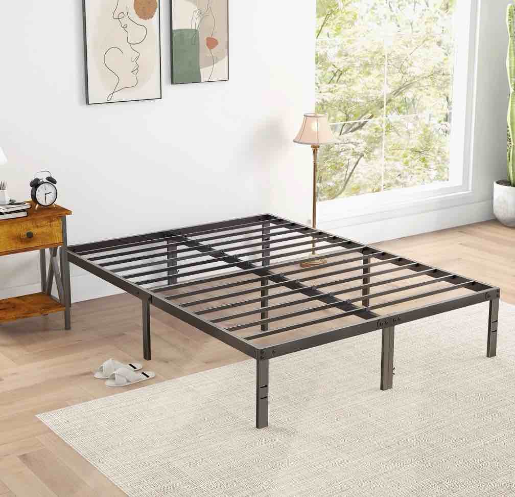 edx Queen Platform Bed Frame with Ample Storage Space, Sturdy Steel Slat Support, Heavy-Duty Construction, 14-Inch Height, No Box Spring Required