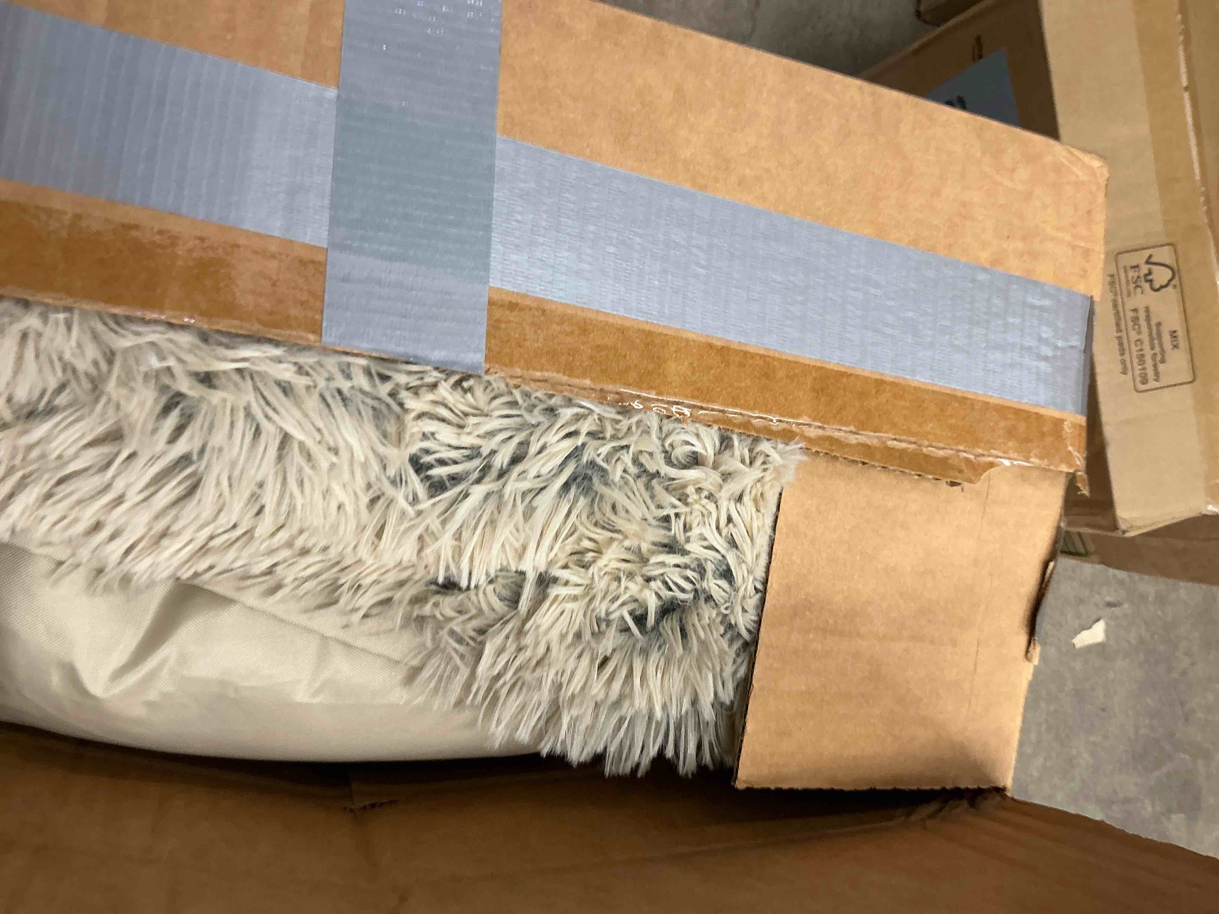 Condition photo showing Good Condition for best friends by sheri the original calming donut dog bed – washable plush pet bed for large breeds up to 100 lbs, shag faux fur, taupe, large (36" x 36") taupe shag large