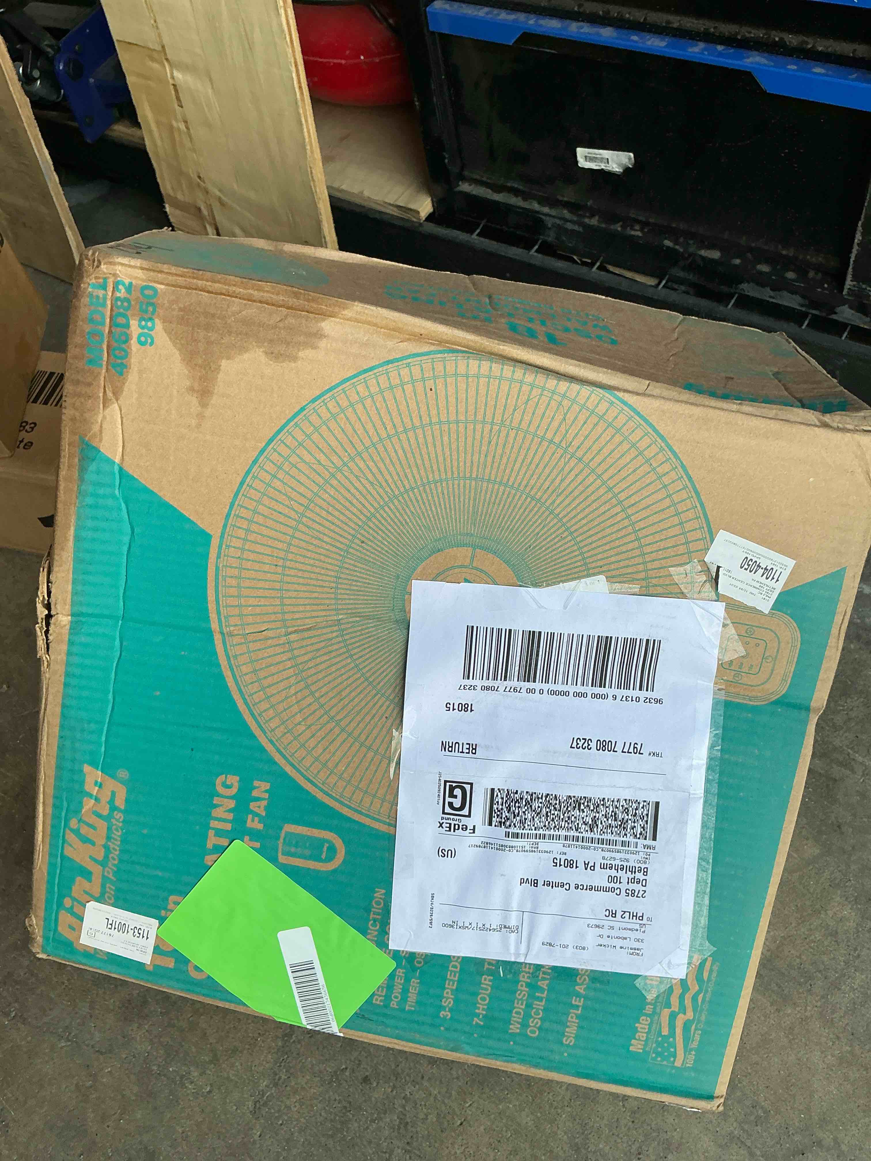 Condition photo showing Good Condition for air king 18  3-speed oscillating remote controlled wall mount fan  white  9850  new