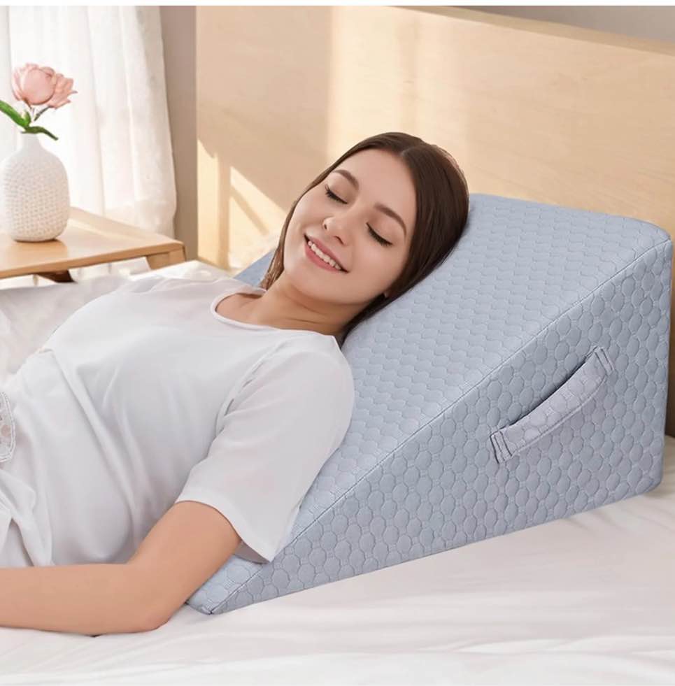 bed wedge pillow for sleeping, elevated wedge pillow for sleep apnea with air layer washable cover, 12inch foam wedge triangle pillow for acid reflux, gerd, snoring and after surgery, grey